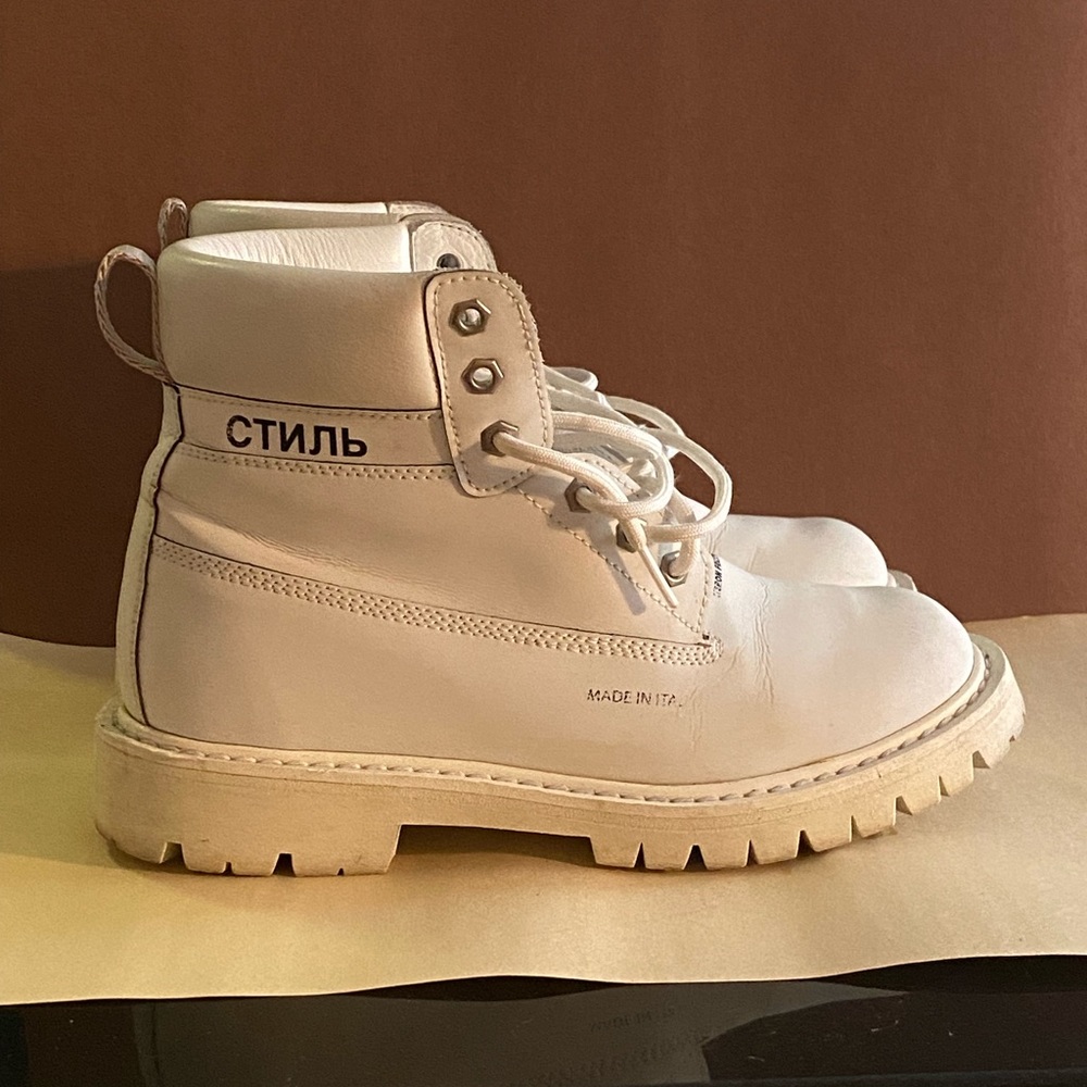 White combat boots from Heron Preston